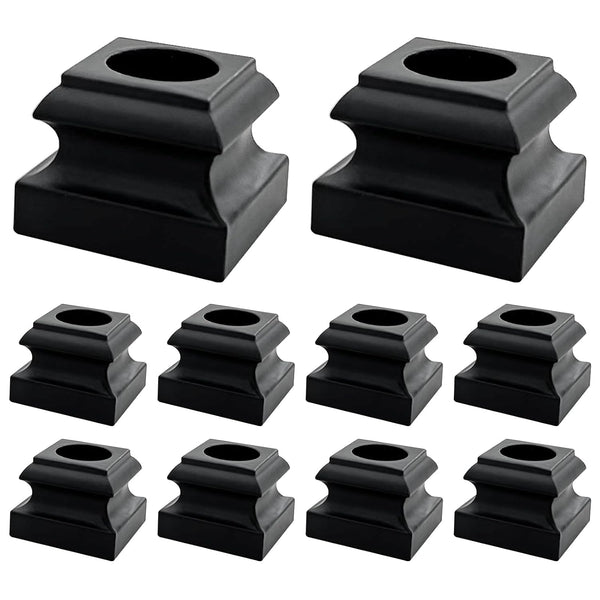 Iron Balusters Flat Shoes, Aluminum Alloy Staircase Shoes for 5/8 Inch Square Interior Balusters, Satin Black - Set of