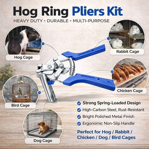 Seusoon 600 Hog Ring Pliers Kit with Galvanized Hog Rings Heavy Duty Cage Clamp Tool for Chicken Coops, Fencing