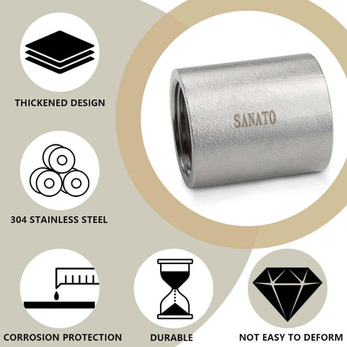3 Pcs SS 304 Forging Nipple Cast Pipe, 3/8" NPT x 3/8" NPT Female Threaded, 50mm Pipe Fittings