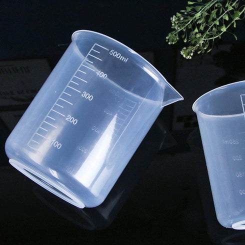 Auniwaig 500ml Plastic Beaker, Graduated Lab Measuring Cup with Spout, Transparent Polypropylene, 5PCS