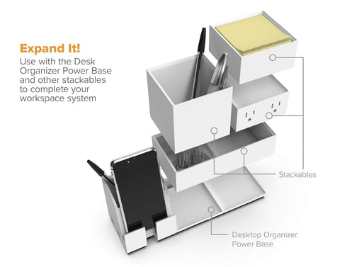 Bostitch Office Konnect Desk Organizer Accessory Tray & Storage Cup Bundle, Stacks for Desktop Storage (White)