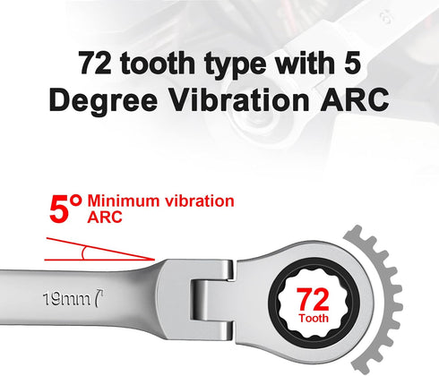 Ratchet Wrench, 19mm Combination Wrench, 180 Flex Head Ratcheting Tool, Anti-rust Wrench