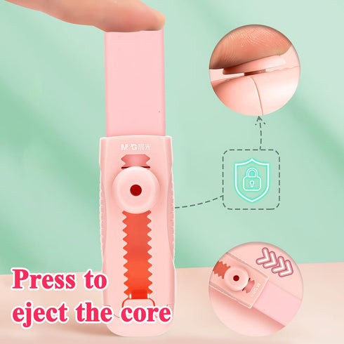 M&G 4+1 Pack Rubber Pink Erasers, Sliding Retractable Eraser, Soft Cute Push Pull Large Pencil Erasers