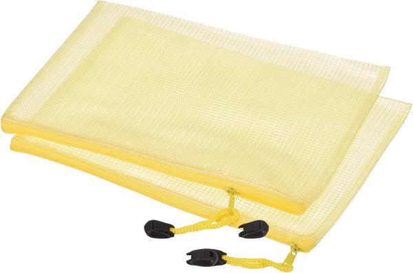 MECCANIXITY Mesh Zipper Bags, B6 Size File Document Pockets, Bill Pouch Folders for Office Home Supply, Yellow Pack of 6