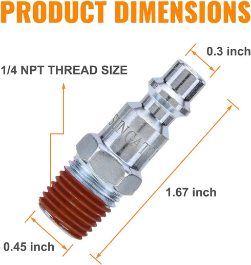 SUNGATOR 1/4-Inch NPT Male Industrial Air Plug, 1/4'' Quick Connect Air Fitting, 25-Pack Pneumatic Hose Repair Kit