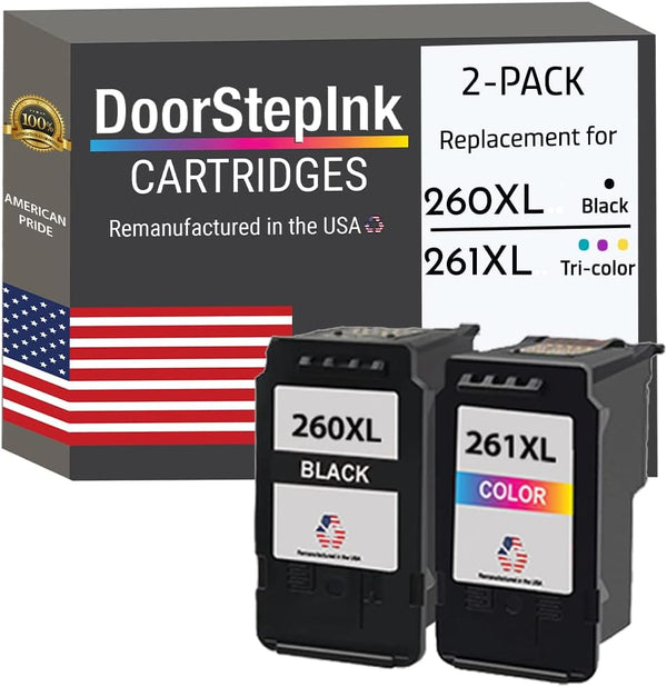 DoorStepInk Remanufactured Ink Cartridge Replacements for Canon PG-260XL 260 XL CL-261XL 261 XL Black Color 2 Pack for