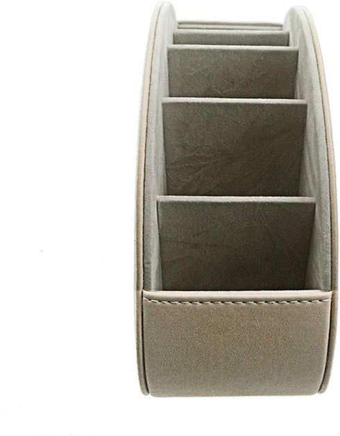 Remote Control Holder Organizer, Beige Leather Storage with 5 Spacious Compartments for Table Desk
