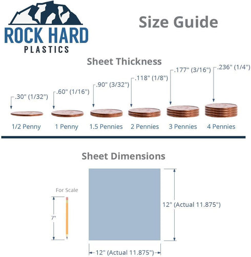 Rock Hard Plastics - 12" x 12" White Acrylic Sheet Lucite Plexiglass - Actual Size 11.875" x 11.875"