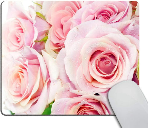 Smooffly Gaming Mouse Pad Custom, Beautiful Pink Roses Bouquet, Pale Rose Petals Flower Design