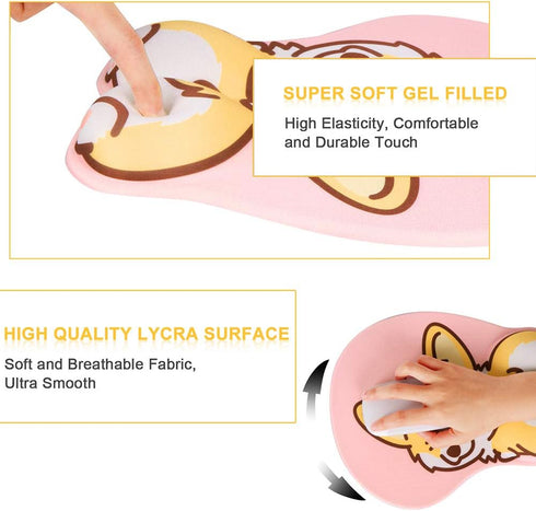 HAOCOO Ergonomic Pink Mouse Pad with Wrist Support, Non-Slip Backing Corgi Anime Cute Gel Mouse Pad, Easy-Typing and