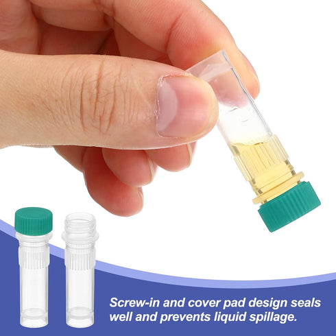 PATIKIL 200Pcs Self Standing Cryogenic Vial, 1ml Plastic Test Tube, Green Cap for Lab Science