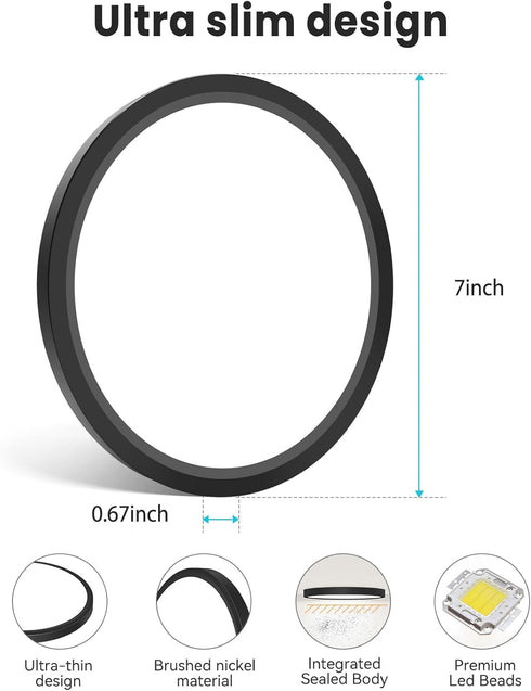 7 inch 3000K-6500K 15W 1500lm 1 Pack libtit Flush Mount LED Ceiling Light Fixture, Adjustable, Black Satin Round