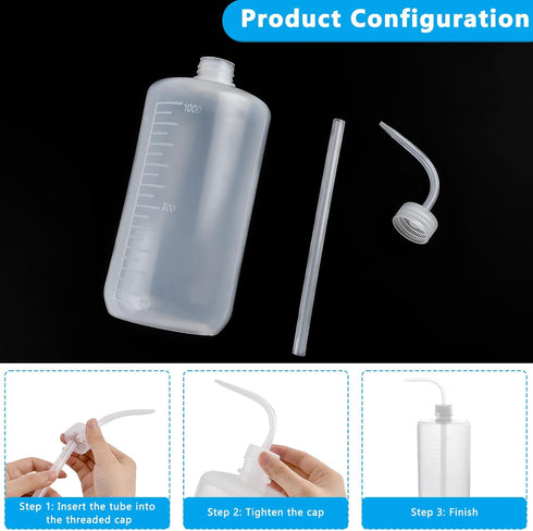 6 Pcs 1000 ml Plastic Wash Bottles, Squeeze Tattoo Wash Bottles for Lab and Gardening