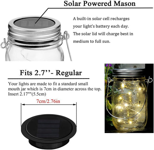 6 Pack Mason Jar Lights, 20 LED Solar Cold White Fairy String Lights for Garden Deck Patio Party Wedding Christmas
