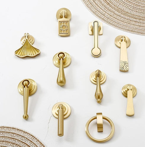 PIYYQNY 2 Pack 57mm) Cabinet Knobs Drawer Knobs Brass Pendant Handle Gold Drawer Handle Bedroom Wardrobe Bedside Table