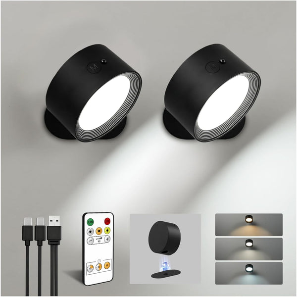 LED Wall Mounted Lights, Rechargeable Wall Sconce Lamps, 3 Color Temps &