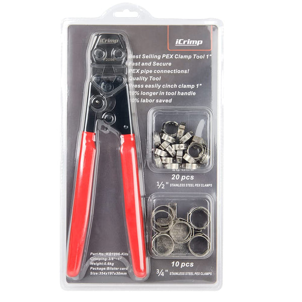 iCrimp Ratcheting PEX Cinch Tool for Fastening Stainless Clamps from 3/8-Inch to 1-Inch with Calibration Gauge