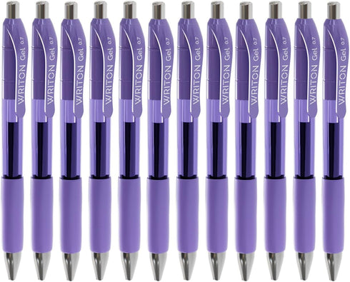 Writon Retractable Gel Pens, 12 Pack, Comfort Grip, 0.7mm Fine Point, Purple Ink