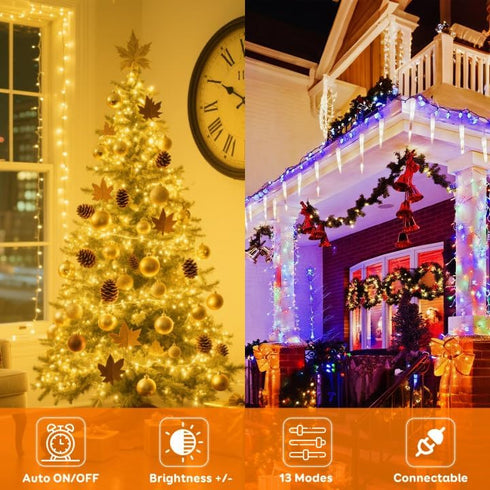 88FT 240LED Connectable String Lights Indoor Outdoor Clear Wire, Warm WhiteMulticolor Christmas String Lights, Plug