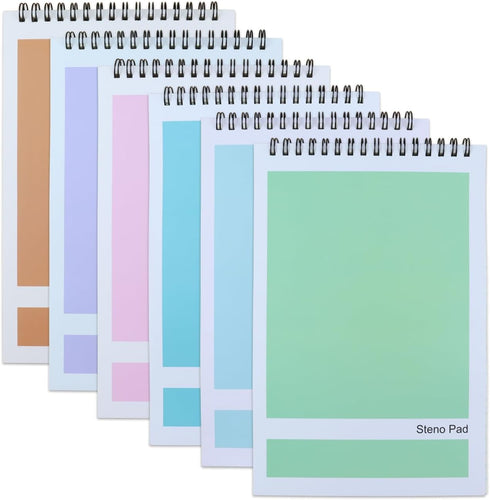 Steno Pad, 6 Pack Top Spiral Notepads, 6" x 9", 80 Sheets, Gregg Rule for Writing Notes in School and Office