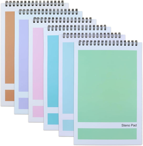 Steno Pad, 6 Pack Top Spiral Notepads, 6" x 9", 80 Sheets, Gregg Rule for Writing Notes in School and Office