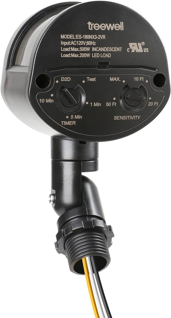 Motion Sensor, 180-Degree Replacement Detector, Adjustable Time & Sensitivity, 60 Feet Range, Black