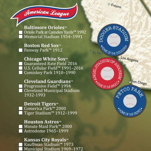 Ballpark Travel Quest Poster Set, Laminated, Includes Stickers, 17"x28", Made in the USA