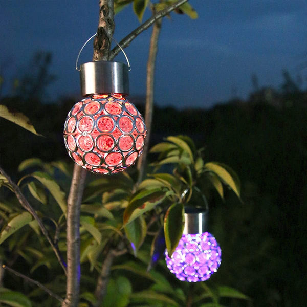2 Pack Outdoor Hanging Solar Light, Waterproof Decorative Ball Shaped Night Light, Color-Changing Globe Solar Lights