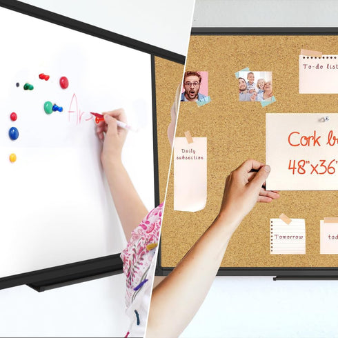 XBoard Magnetic Whiteboard 36 x 24 - Combo Dry Erase Board/Cork Board with Black Aluminum Frame, Colorful Push Pins