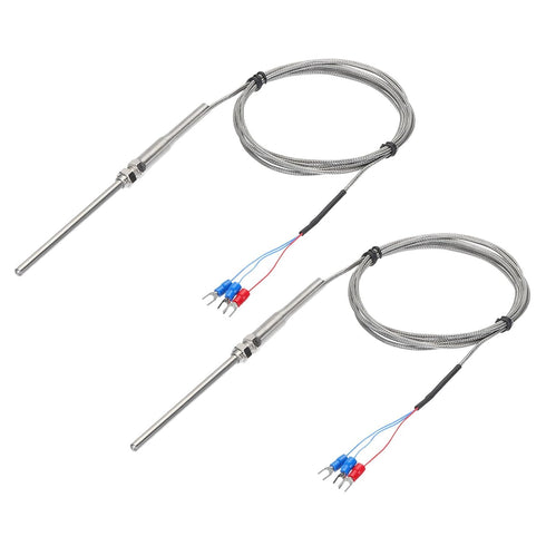 MECCANIXITY 2pcs PT100 RTD Thermocouple Stainless Steel M8 Temperature Sensor Probe -50 to 1300C, 6.6ft, 5x100mm
