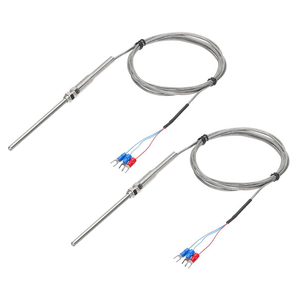 MECCANIXITY 2pcs PT100 RTD Thermocouple Stainless Steel M8 Temperature Sensor Probe -50 to 1300C, 6.6ft, 5x100mm