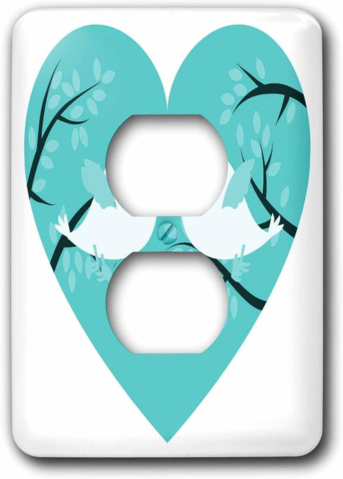 3dRose lsp_177718_6 Two Cute Turquoise Birds on a Tree in a Heart Outlet Cover