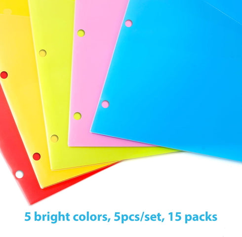 WOT I Plastic 5-tab Dividers with 2 Clear Pockets, 3 Sets, Binder Dividers for 3 Ring Binder, Bright Colors