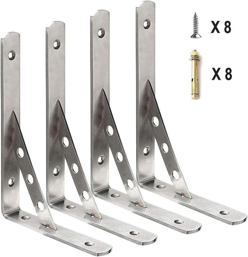 Deezio 10 inch, Pack 4(250x150x4mm) Stainless Steel Solid Shelf Brackets Shelf Support Corner Brace Joint Right Angle