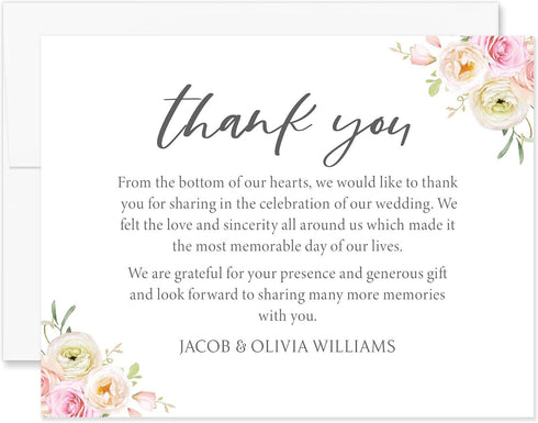 Personalized Wedding Thank You Cards with Message, Flat 5.5x4.25 Thank You Note