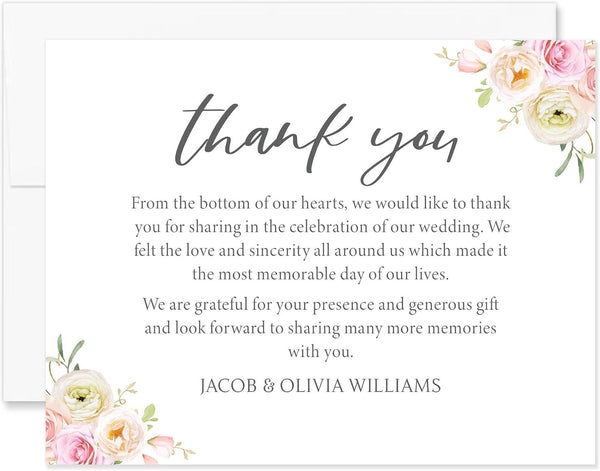 Personalized Wedding Thank You Cards with Message, Flat 5.5x4.25 Thank You Note