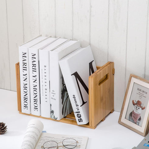 ZOOFOX Bamboo Desktop Bookshelf - Expandable Organizer, Small Display Shelf Book Rack for Office Supplies