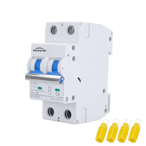 Circuit Breaker, DC Circuit Breaker 2 Pole 500v 63 Amp for Solar PV System, Din Rail Mount DC Breaker