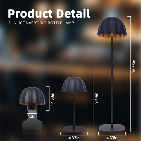 2-in-1 Dimming, Modern Table Lamp & Bottle Lamp, Pleated Metal Shade Touch Control Lamp | Adjustable Height, Warm Light