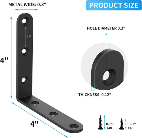 16 Pack (4 4 Inch Shelf Brackets Corner Brace Black Steel L Brackets for Shelves Decorative Wall Mount Joint Angle