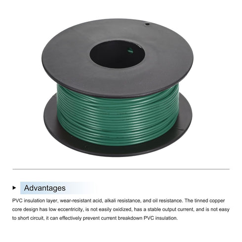 MECCANIXITY 26AWG Wire, 26 Gauge Stranded PVC Hookup Wire 30M/100ft Green, UL1007 Spool Tinned Copper