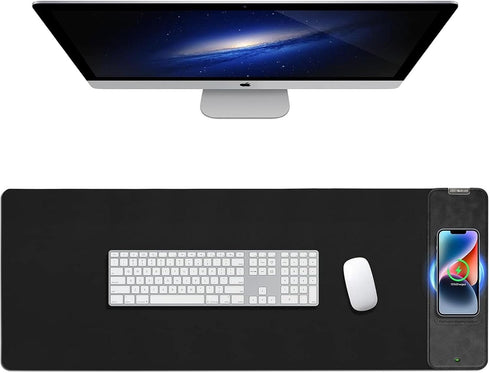 Mouse Pad with Wireless Charging, Black Long Desk Mat, Large Gaming Mouse Pad with Non-Slip Rubber Base