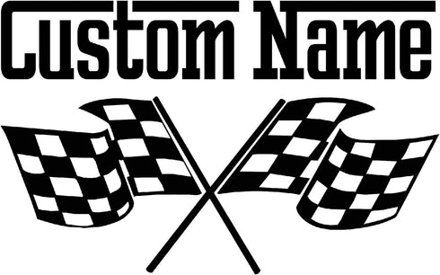 The Decal Hub Custom Name Checkered Flags Wall Decal Custom Name Racing Car Flag Wall