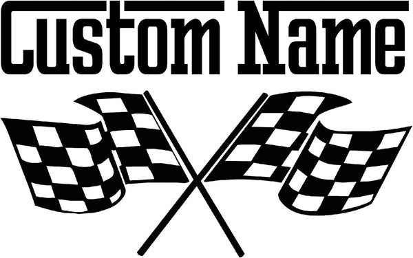 The Decal Hub Custom Name Checkered Flags Wall Decal Custom Name Racing Car Flag Wall