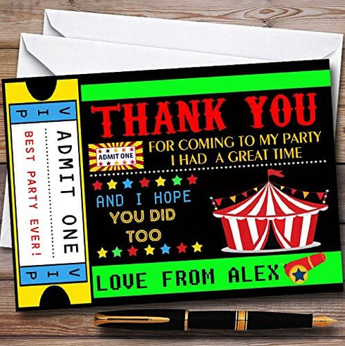 The Card Zoo Circus Carnival Ticket Personalized Childrens Birthday Party Thank You Cards