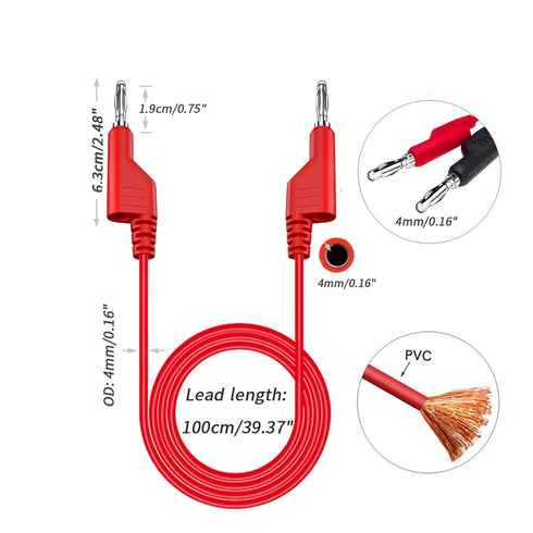 Qingdinu 2PCS/5PCS 4mm 1-Meter Cable(P1036-5PCS) Dual Stackable Banana Plug Multimeter Test Leads