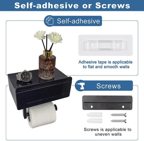 Generic Toilet Paper Holder with Wipes Storage - Wall Mount Bathroom Wipes Holder Black Roll Tissue Holder with Shelf