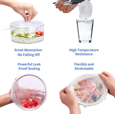 TERMNOX 100% 6 Silicone Lids for Food Storage - Food Grade Silicone Stretch Lids - Different Sizes
