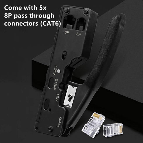 Yankok Pass Through Crimper for RJ45 Pass-thru and RJ45 RJ12 RJ11 8P 6P Regular Network Connectors