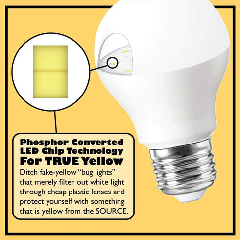 A19 LED Bug Light - Replaces 100W - Yellow Spectrum E26 Medium Outdoor Bulb for Porch Patio & Deck - Upgrade Your Old Painted Incandescent Bug Bulbs to Amber Glow 2-Pack by Un-Edison